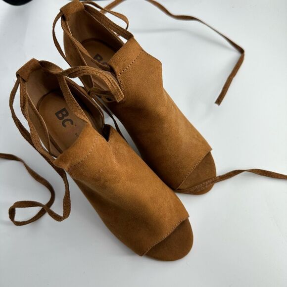 NEW BC Faux Suede Open Toe Brown Strappy Lace Up Bootie Size 6 Every Day Comfort - Picture 4 of 9